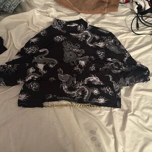 Black and White Dragon Print Women's Top